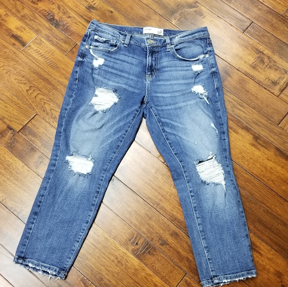 Garage Dark Wash Ripped Ankle Straight Jeans